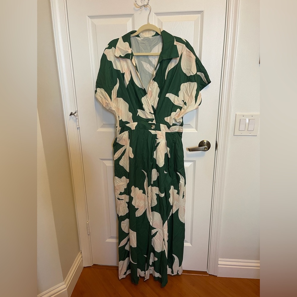 SHEIN Green and Cream Floral Maxi Dress